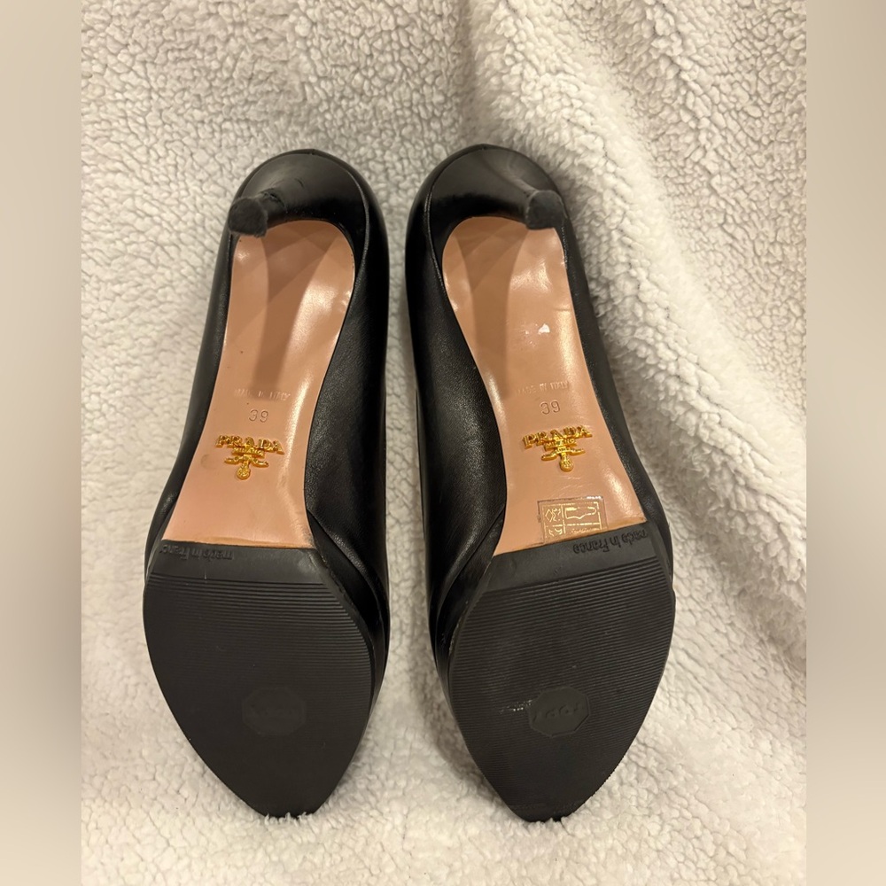 Black Leather Prada 3" Heels - Picture 5 of 7